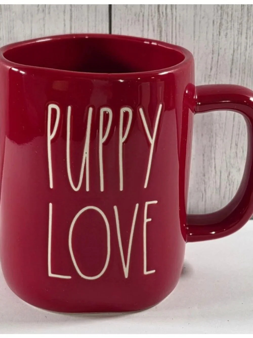 RAE DUNN PUPPY LOVE DOGGIE DOG RED COFFEE CERAMIC MUG CUP WOOF ARTISAN